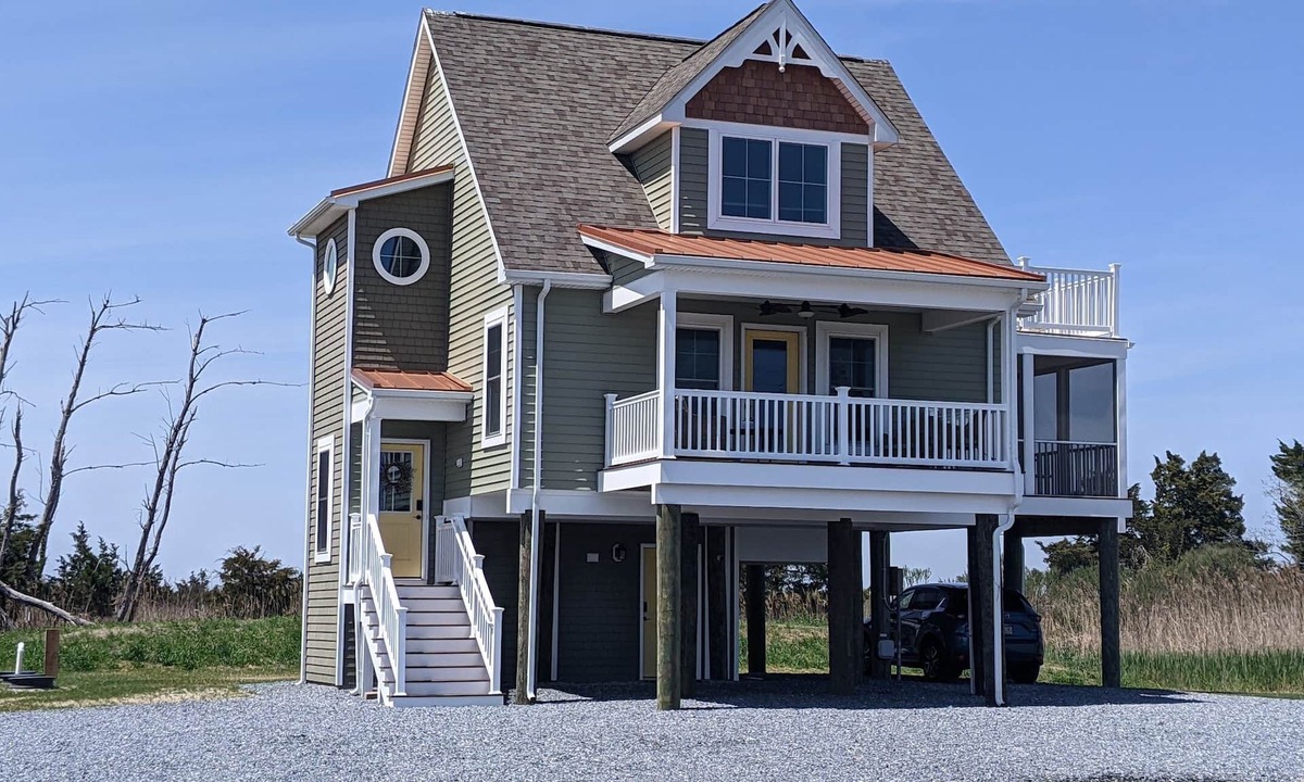 Slaughter Beach House | Beautiful elevated new beach house-1 minute drive to the beach!