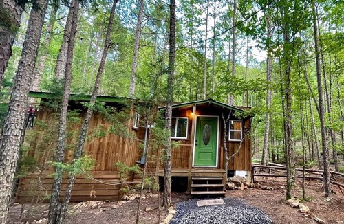 Boles Cabin | Cozy Tiny Cabin with Porch & Fire Pit near Scenic Trails in Western Arkansas