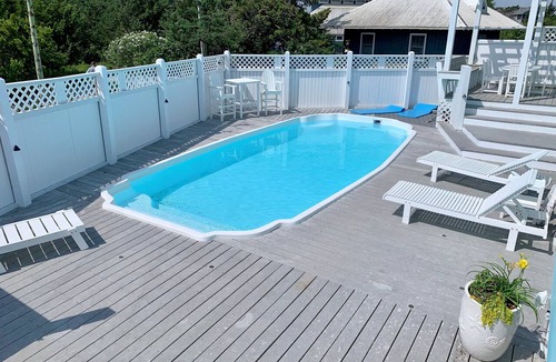 Ocracoke House | Gemini: Canalfront, pool, main house and guest cottage, private dock.