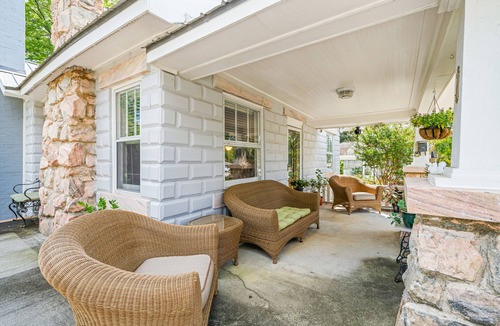 Jasper House | Historic home in downtown Jasper with shaded patio, grill, mountain views & AC