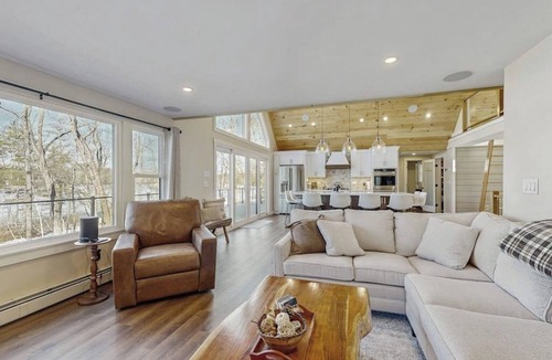 Gray House | Lakefront properties with private beach, hot tub, dock, kayaks, grill & firepit