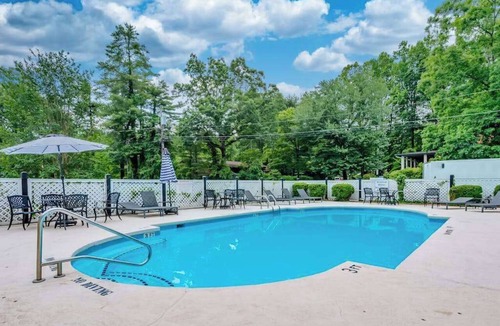 Flat Rock Condo | Lakeview pet friendly studio with pool, fire pit, canoes & paddle boats, & WiFi