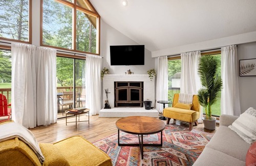 The Woods Ski Chalet | Modern chalet w/hot tub, fire pit & porch