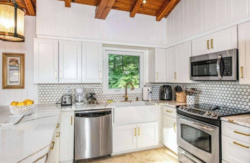Flat Rock House | Modern lake-front home, dog-friendly, dock, hot tub, deck, pool, tennis, wifi