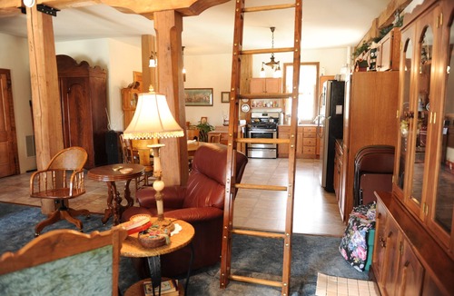 Shell Rock House | River View. Rent Historic Mill's 2nd Floor. Rustic Timber-frame Construction