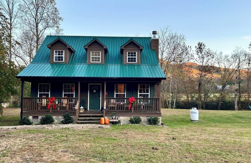 Cosby Cabin | Riverside Cabin w/Fishing, Hot Tub & Firepit