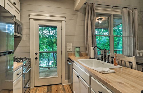 Tallassee Cabin | Rustic-Chic Riverfront Home w/Dock, Deck & Canoes