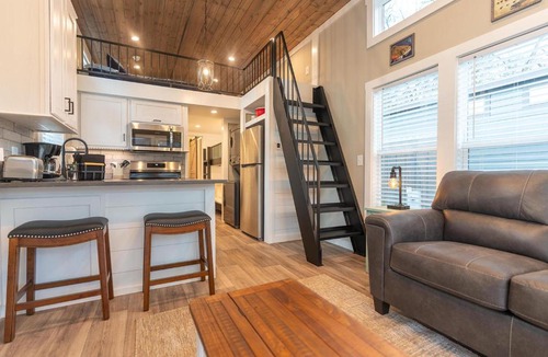 Bryson City Villa | Trout River Tiny Luxury Living with River Views