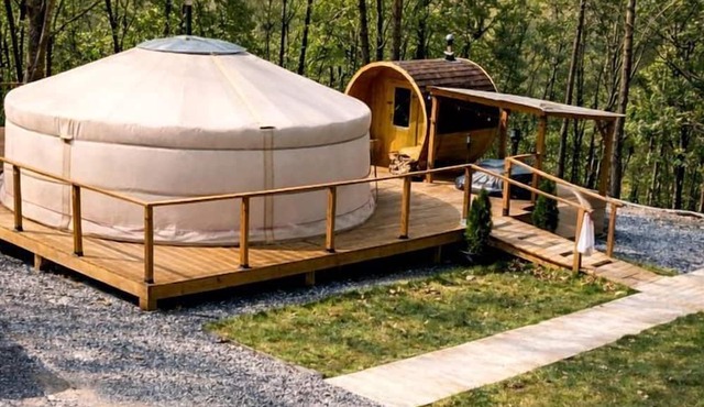 Authentic Mongolian Yurt with Hot Tub Near Deep Creek Lake, West Virginia in Keyser