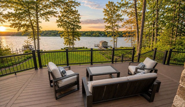 Enchanting lakefront oasis with fire pit, generous patio, dock, & amazing views