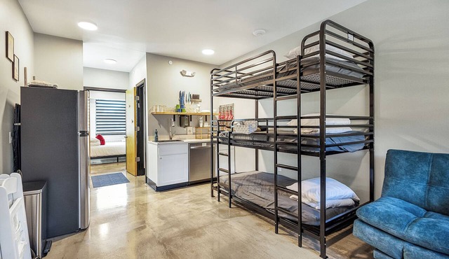 Family staycation suite near Six Flags in The Landing Hub Hotel with onsite activities