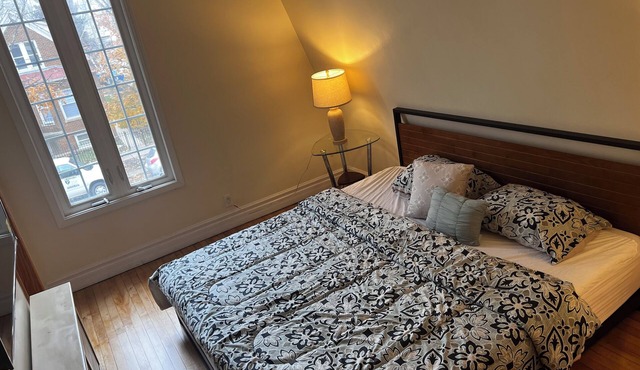 King Bed! Sleeps 8, WiFi, AC in vibrant Chicago one car garage parking