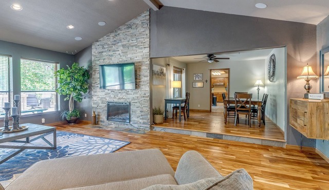Quiet, spacious home with large deck in secluded Forest Oaks in central Edmond .