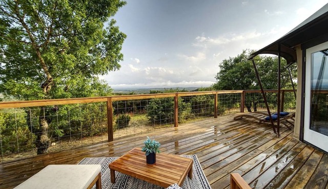 Romantic Hilltop Safari Glamping Tent with Lake Views near Lake Travis in Marble Falls, Texas