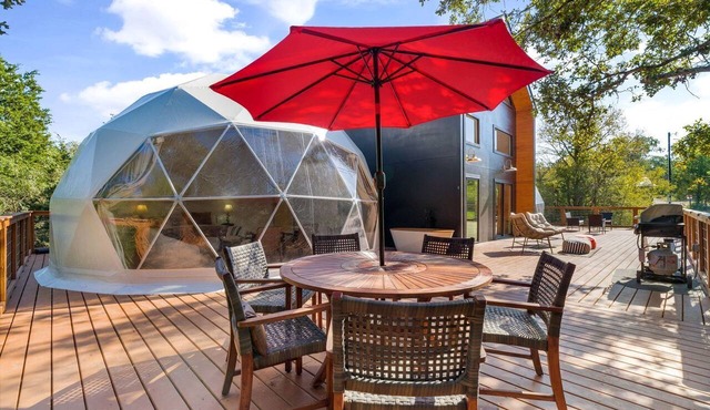 Spectacular Two Domes and Lofted Cabin Union with Breathtaking Deck and Indoors in Elgin, Texas